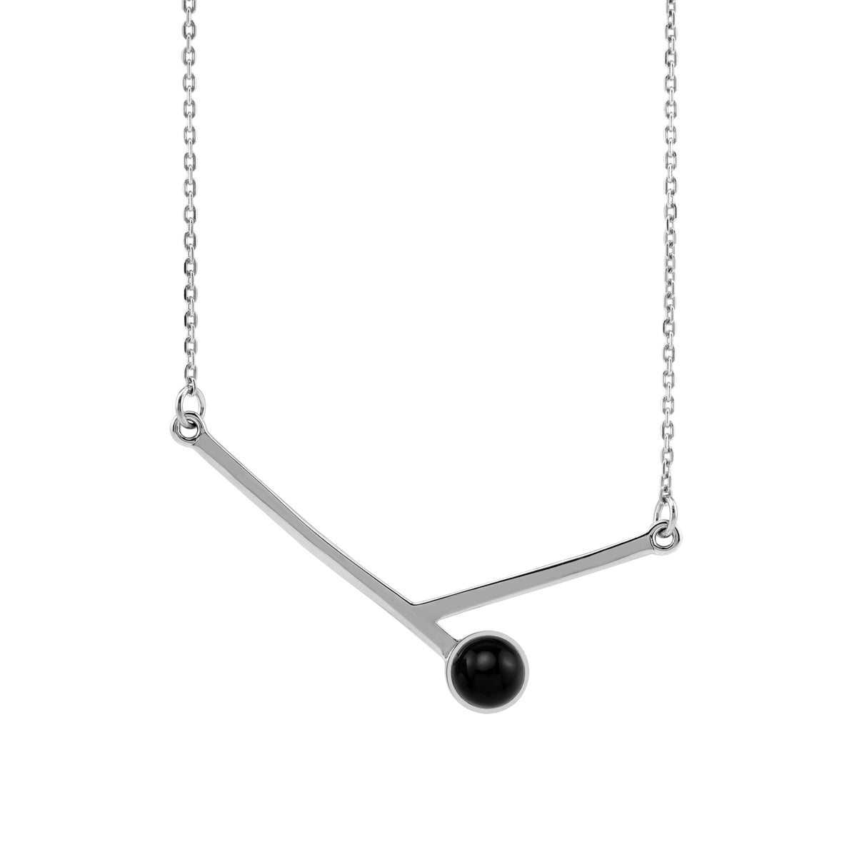 6MM Natural Round Shape Black Onyx 925 Sterling Silver Bar Minimalist Pendant with 17 to 20 Inch Adjustable Gemstone Chain Necklace Jewelry for Women