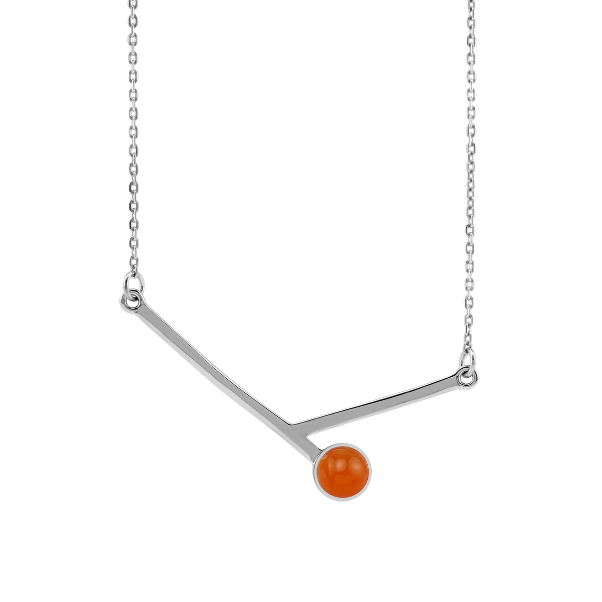 6MM Genuine Round Shape Orange Carnelian 925 Sterling Silver Bar Minimalist Pendant with 17 to 20 Inch Adjustable Chain Necklace Virgo Gemstone Birthstone Jewelry for Women