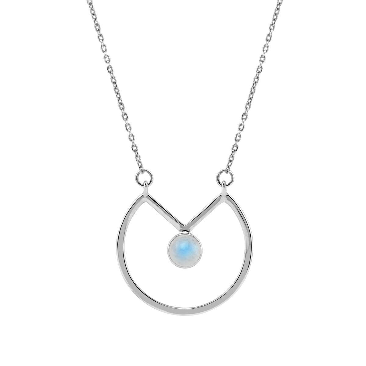 6MM Natural Round Shape Rainbow Moonstone 925 Sterling Silver Circle Geometric Minimalist Pendant with 17 to 20 Inch Adjustable Chain Necklace