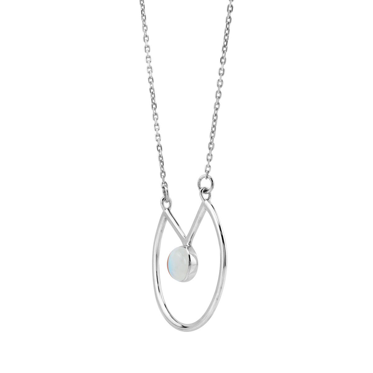 6MM Natural Round Shape Rainbow Moonstone 925 Sterling Silver Circle Geometric Minimalist Pendant with 17 to 20 Inch Adjustable Chain Necklace