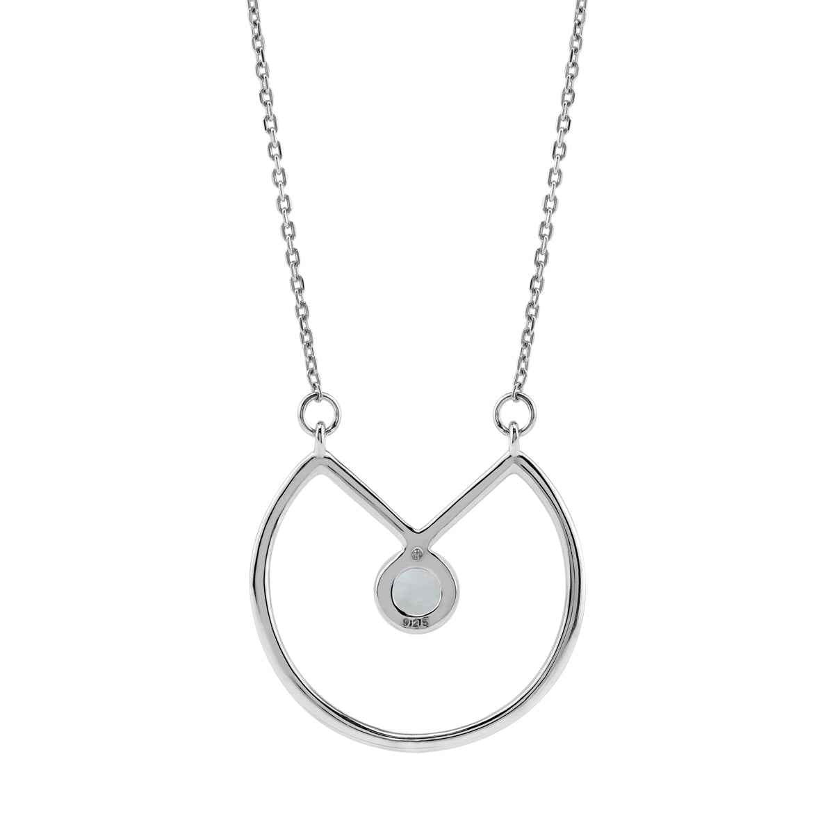 6MM Natural Round Shape Rainbow Moonstone 925 Sterling Silver Circle Geometric Minimalist Pendant with 17 to 20 Inch Adjustable Chain Necklace