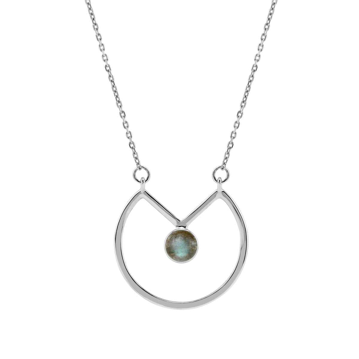 6MM Natural Round Shape Labradorite 925 Sterling Silver Circle Geometric Minimalist Pendant with 17 to 20 Inch Adjustable Gemstone Chain Necklace Jewelry for Women