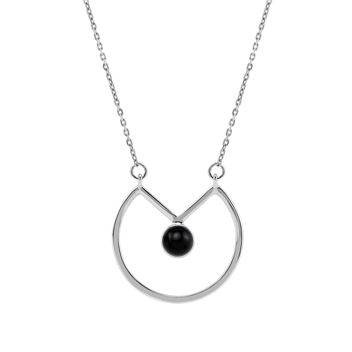6MM Natural Round Shape Black Onyx 925 Sterling Silver Circle Geometric Minimalist Pendant with 17 to 20 Inch Adjustable Gemstone Chain Necklace Jewelry for Women