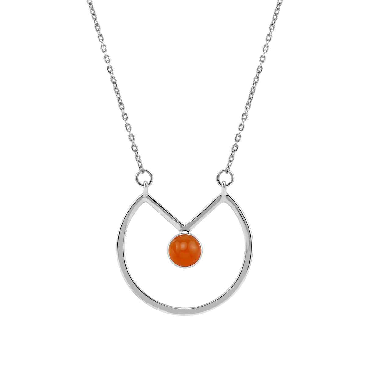 6MM Genuine Round Shape Orange Carnelian 925 Sterling Silver Circle Geometric Minimalist Pendant with 17 to 20 Inch Adjustable Chain Necklace Virgo Birthstone