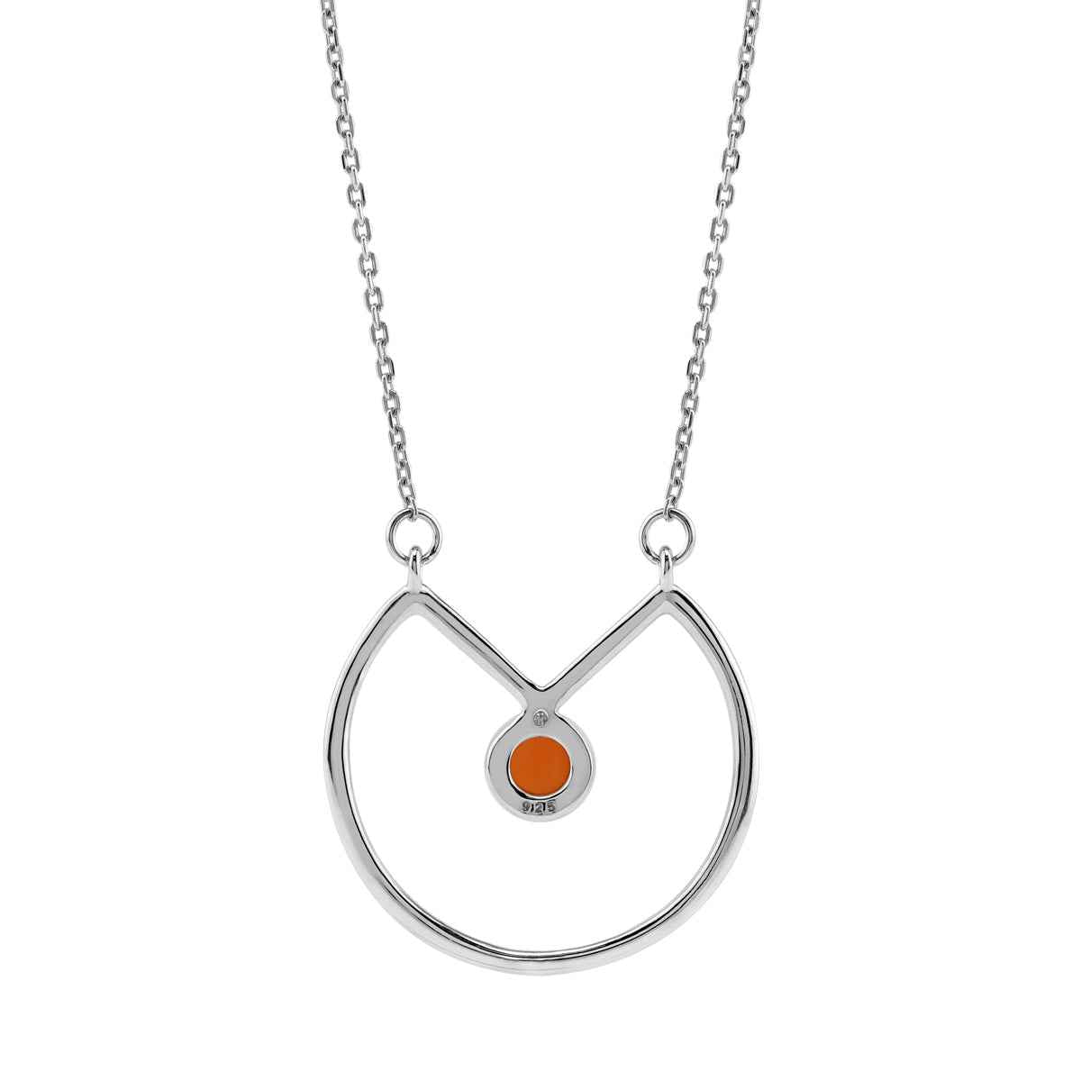 6MM Genuine Round Shape Orange Carnelian 925 Sterling Silver Circle Geometric Minimalist Pendant with 17 to 20 Inch Adjustable Chain Necklace Virgo Birthstone