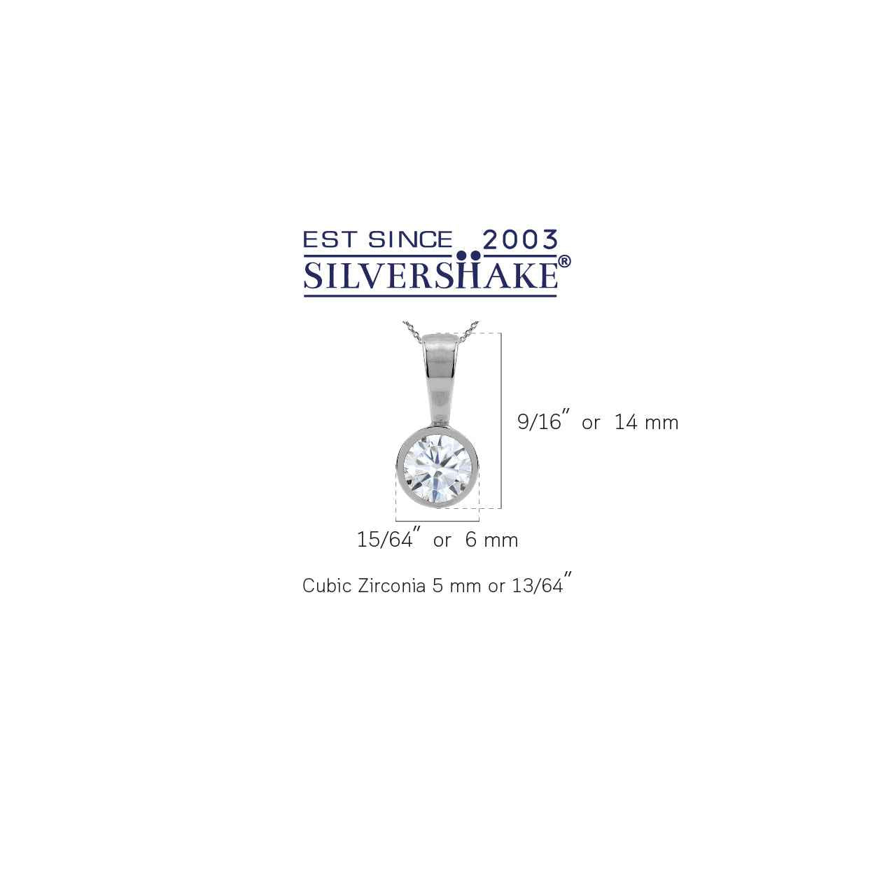 6MM Round Shape Cubic Zirconia White Gold Plated 925 Sterling Silver Bezel Set Solitaire Pendant with 18 Inch Chain Necklace April Gemstone Birthstone Jewelry for Women
