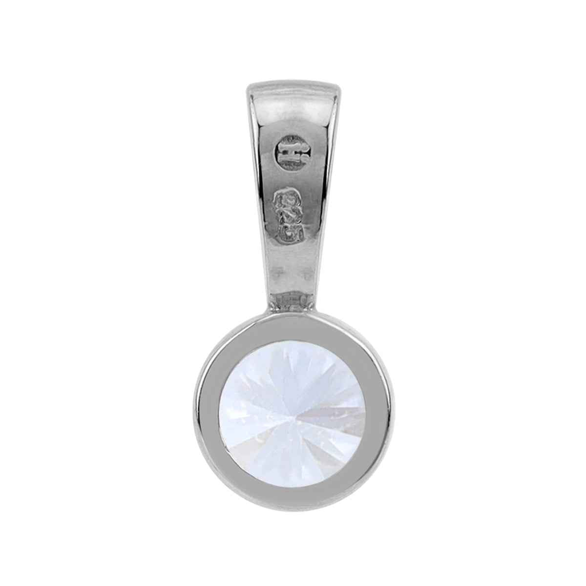 6MM Round Shape Cubic Zirconia White Gold Plated 925 Sterling Silver Bezel Set Solitaire Pendant with 18 Inch Chain Necklace April Gemstone Birthstone Jewelry for Women