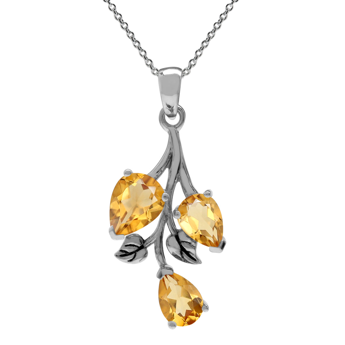 Genuine Yellow Citrine 925 Sterling Silver Leaf Vintage Inspired Pendant with 18 Inch Chain Necklace silvershake