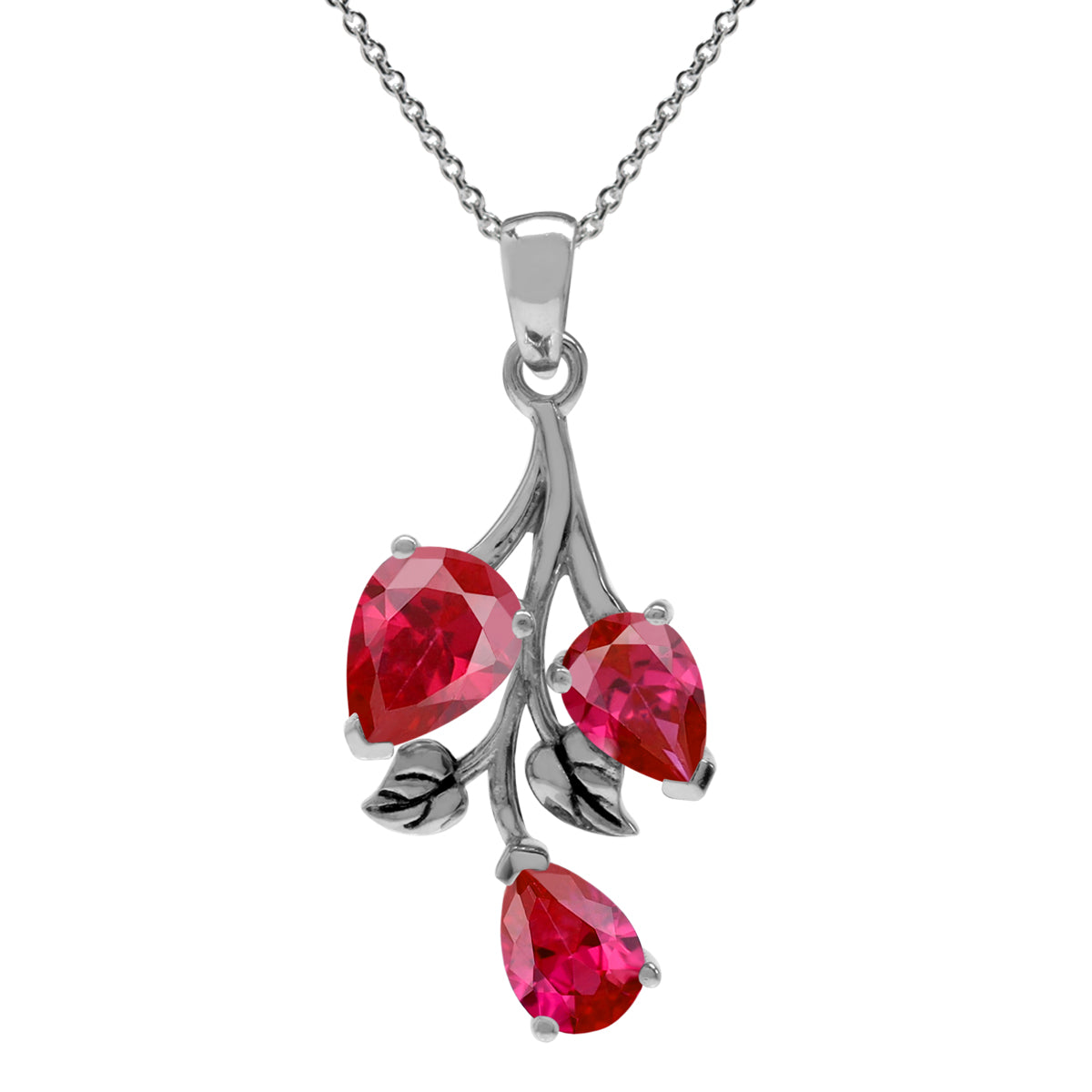 Simulated Pear Shape Red Ruby 925 Sterling Silver Leaf Vintage Inspired Pendant /18" Chain Necklace silvershake