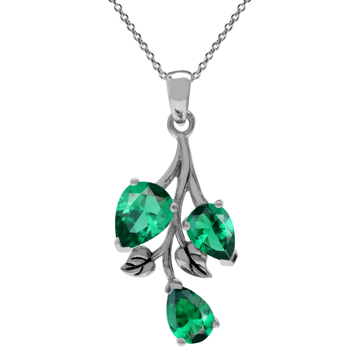 Created Nano Green Emerald 925 Sterling Silver Leaf Vintage Inspired Pendant with 18" Chain Necklace silvershake