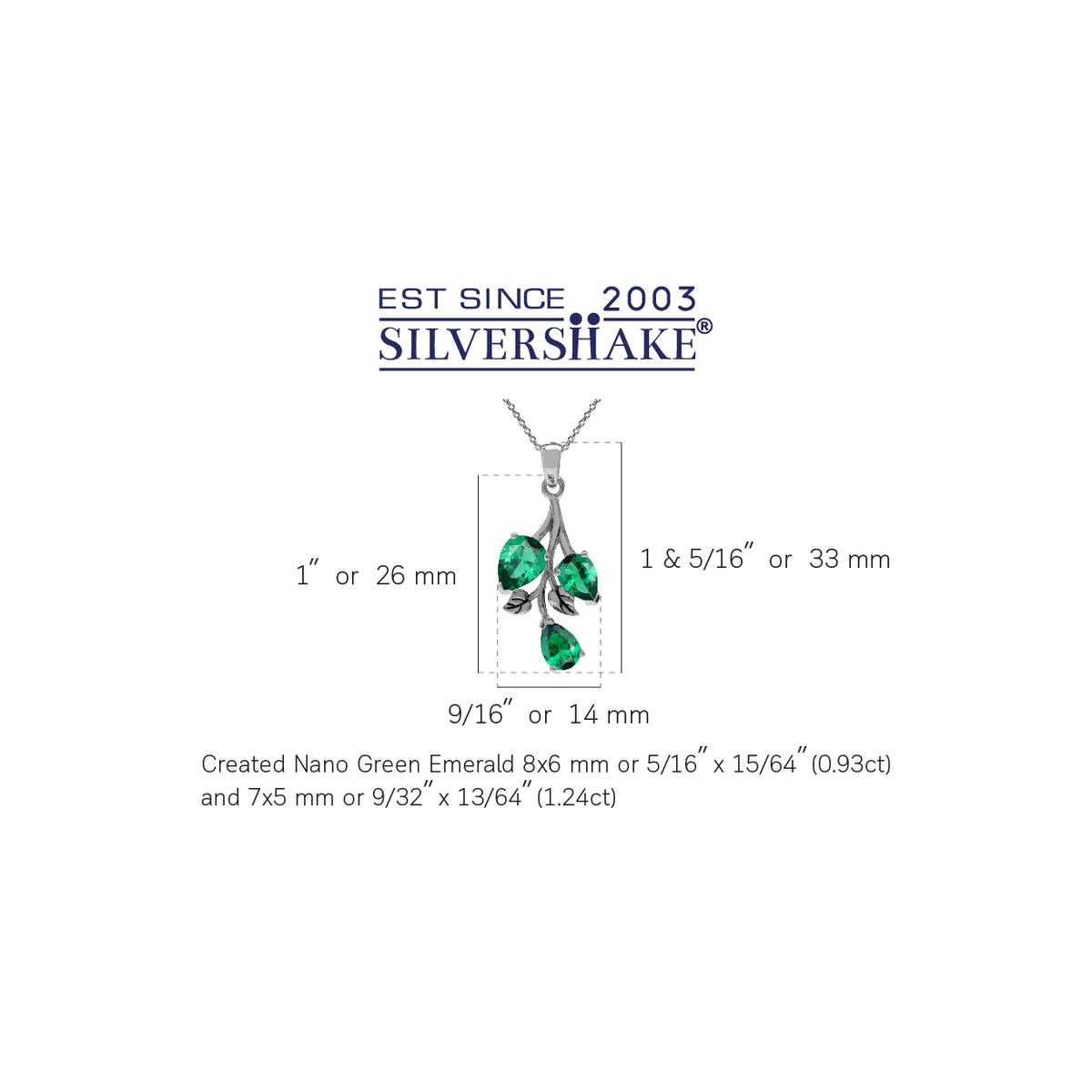 Created Nano Green Emerald 925 Sterling Silver Leaf Vintage Inspired Pendant with 18" Chain Necklace silvershake