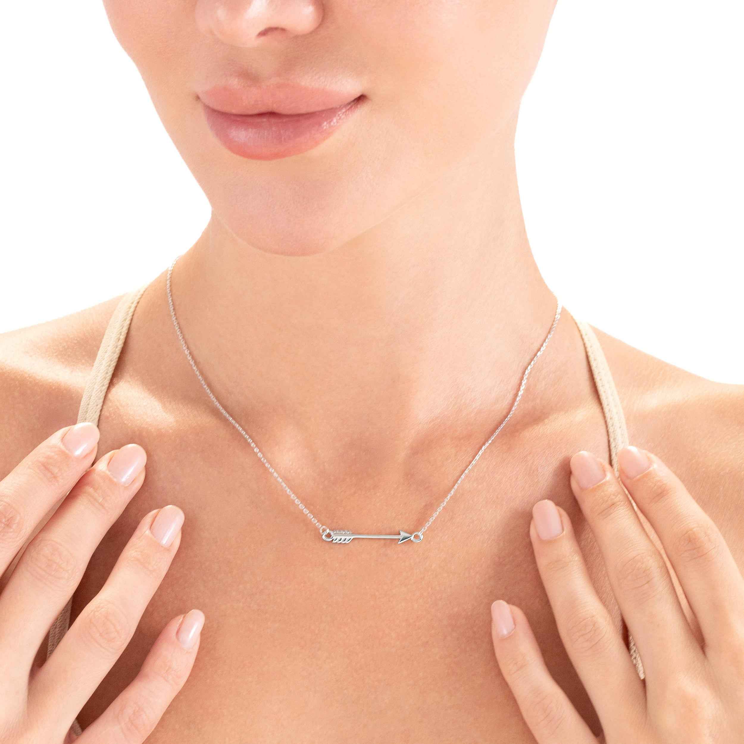 White Gold Plated 925 Sterling Silver Minimalist Arrow Love Casual Pendant with 18 to 21 Inch Adjustable Chain Necklace