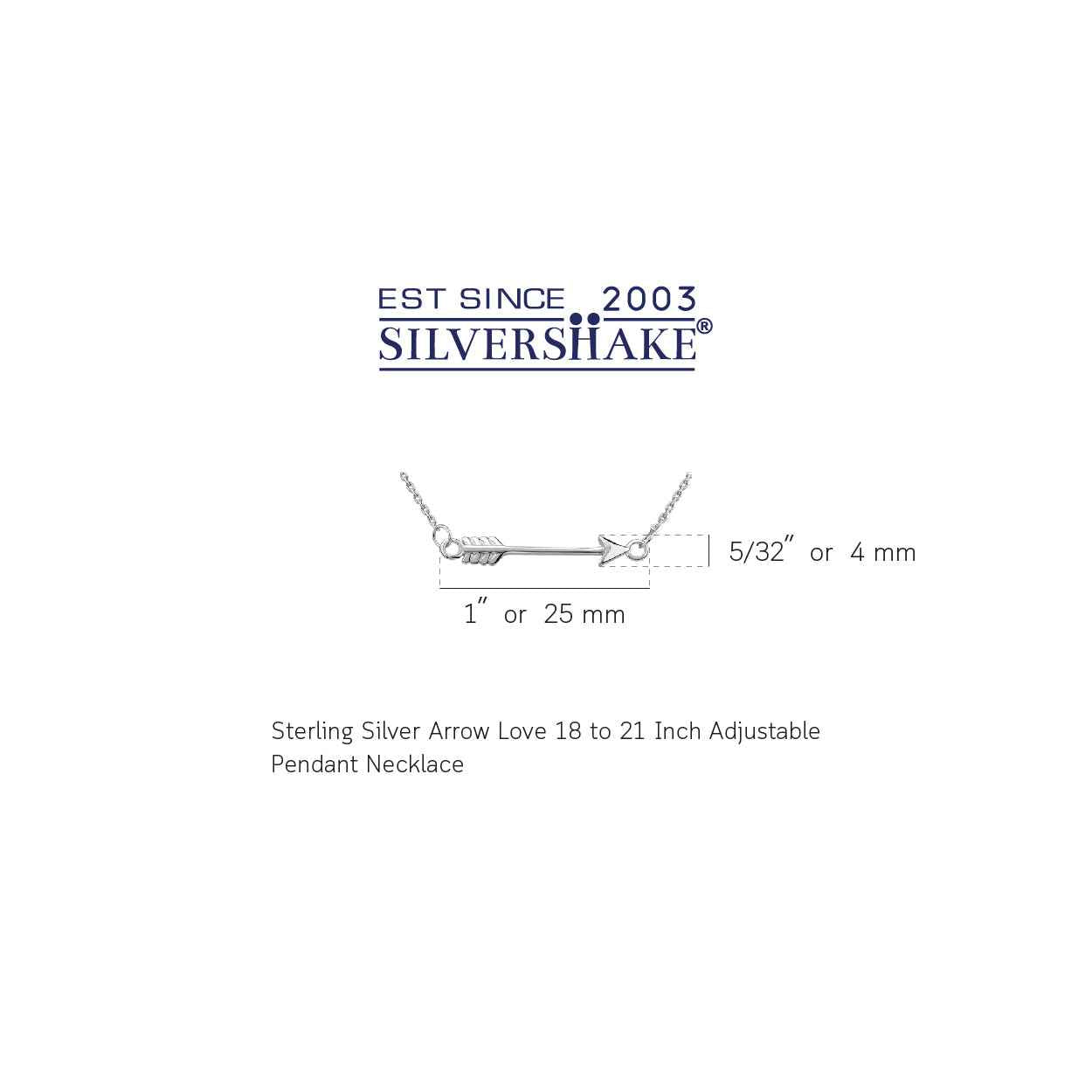 White Gold Plated 925 Sterling Silver Minimalist Arrow Love Casual Pendant with 18 to 21 Inch Adjustable Chain Necklace