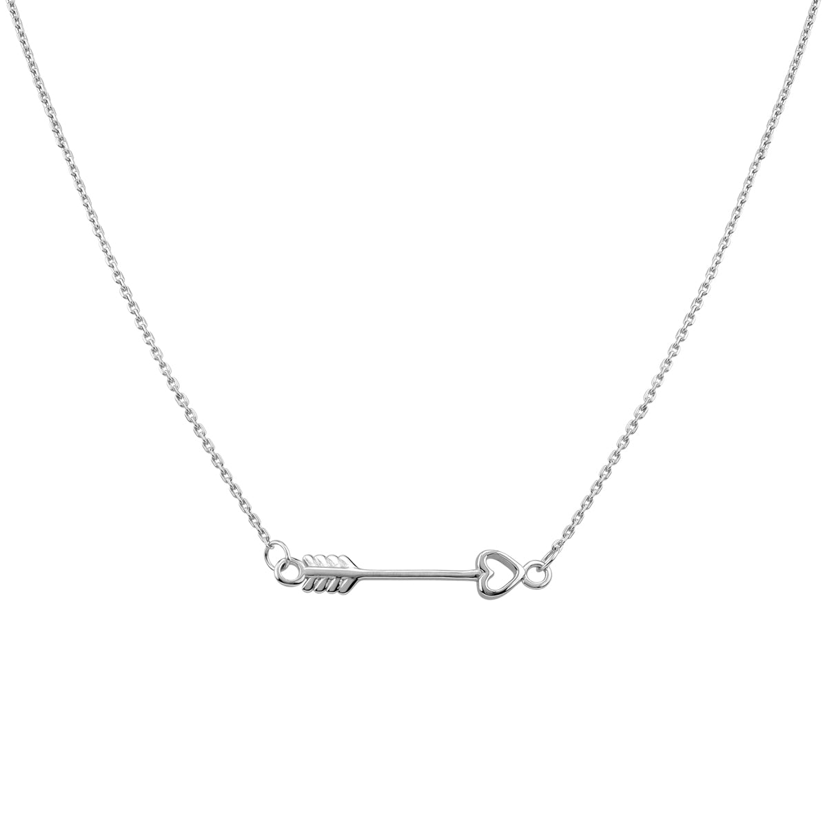 White Gold Plated 925 Sterling Silver Minimalist Arrow and Heart Love Casual Pendant with 18 to 21 Inch Adjustable Chain Necklace