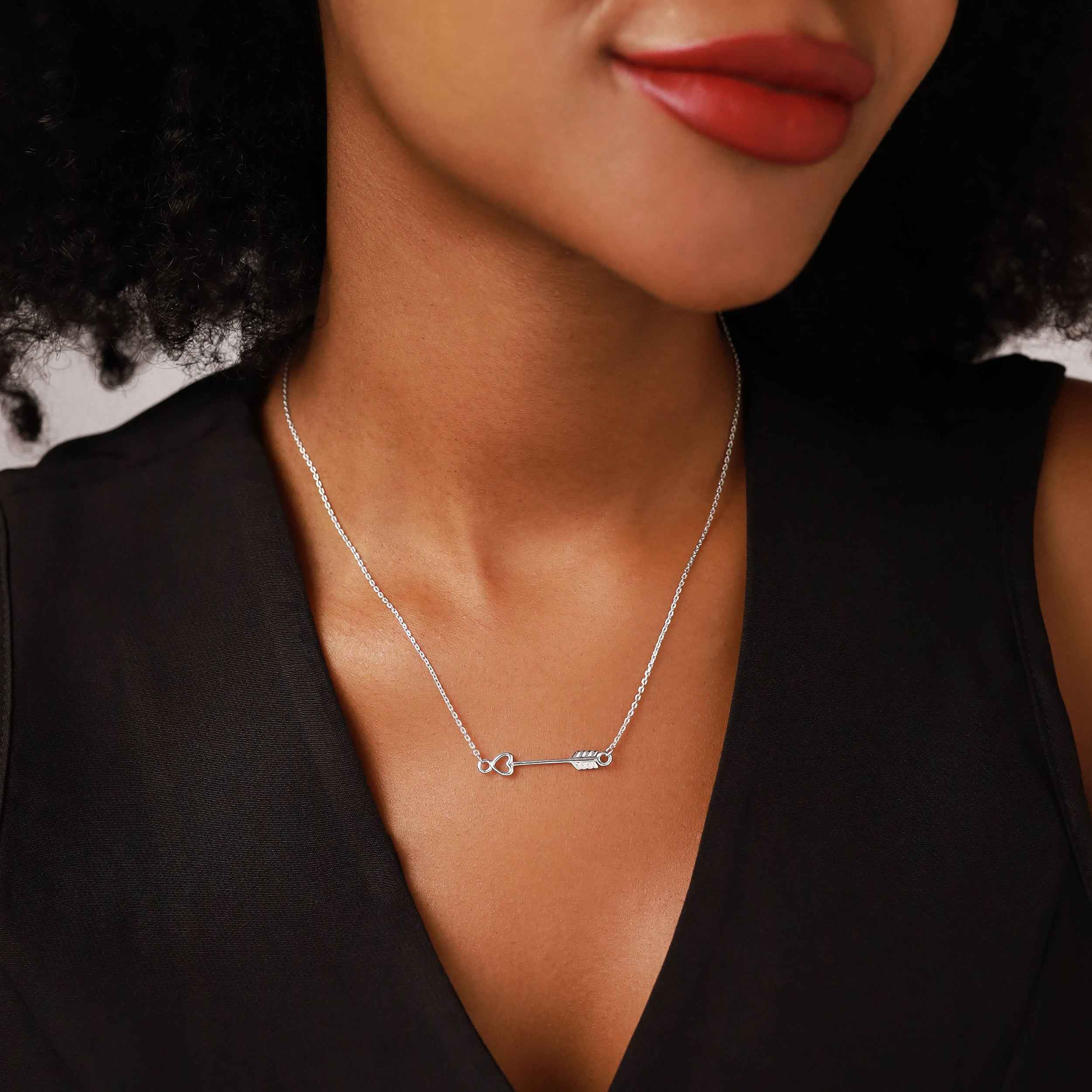 White Gold Plated 925 Sterling Silver Minimalist Arrow and Heart Love Casual Pendant with 18 to 21 Inch Adjustable Chain Necklace