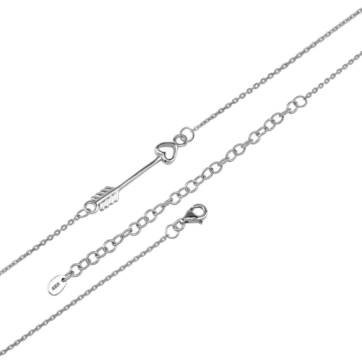 White Gold Plated 925 Sterling Silver Minimalist Arrow and Heart Love Casual Pendant with 18 to 21 Inch Adjustable Chain Necklace