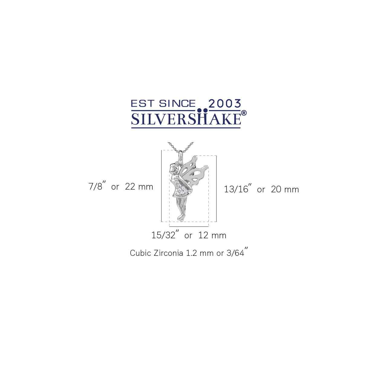 Cubic Zirconia White Gold Plated 925 Sterling Silver Tinkerbell / Fairytale Angel Casual Charm Pendant with 18 Inch Chain Necklace