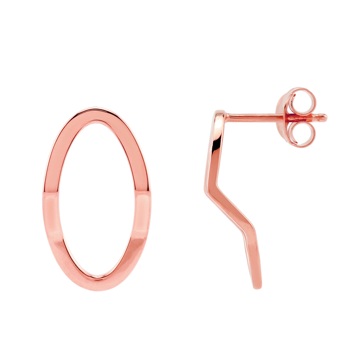 Rose Gold Plated 925 Sterling Silver Oval Shape Geometric Stud Post Earrings