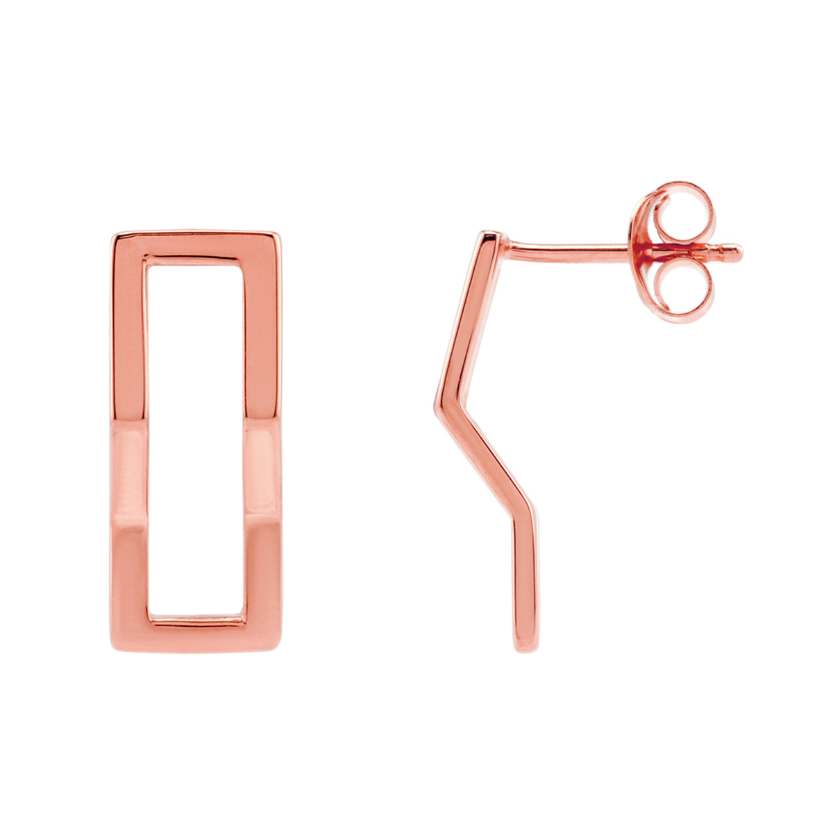 Rose Gold Plated 925 Sterling Silver Rectangle Shape Geometric Stud Post Earrings
