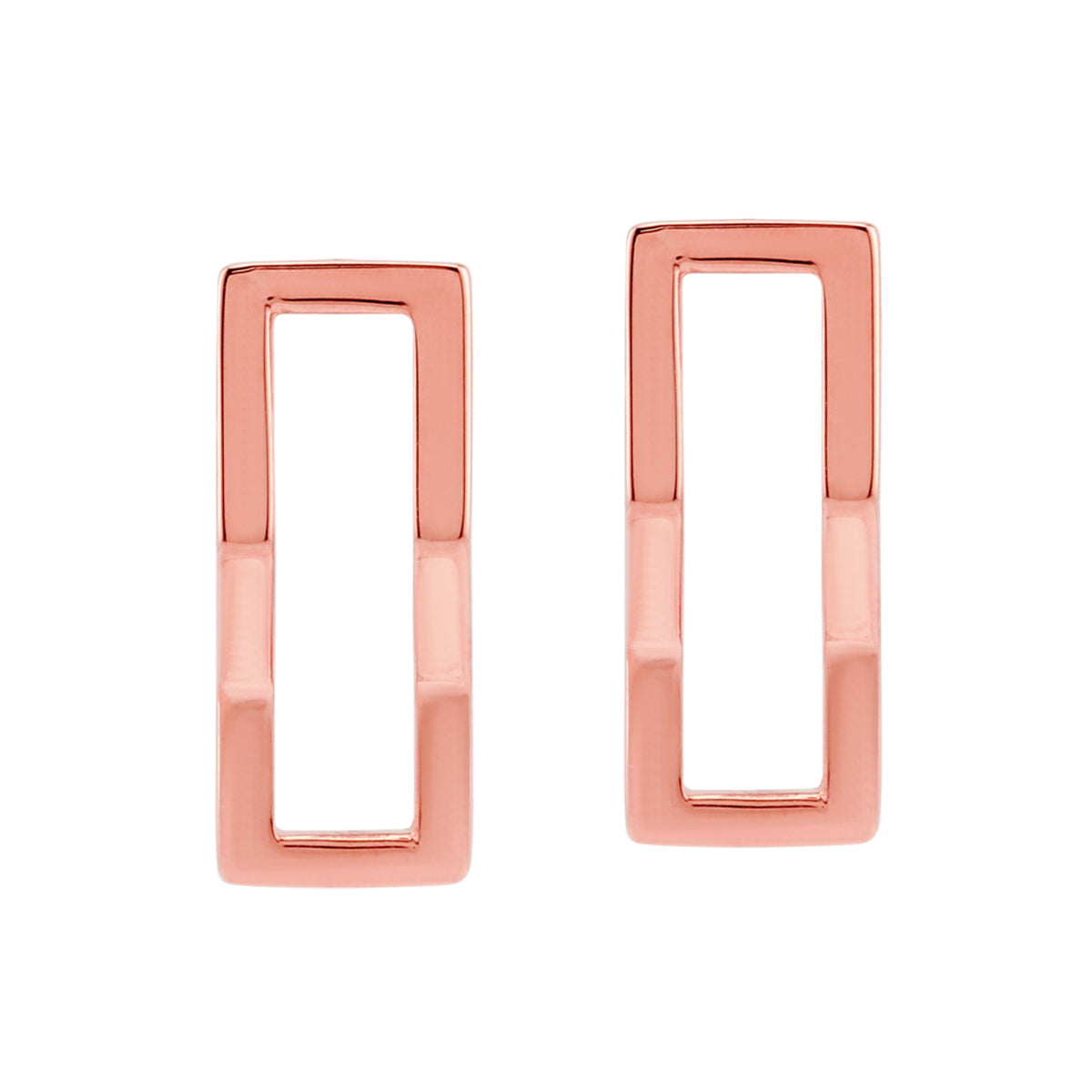 Rose Gold Plated 925 Sterling Silver Rectangle Shape Geometric Stud Post Earrings