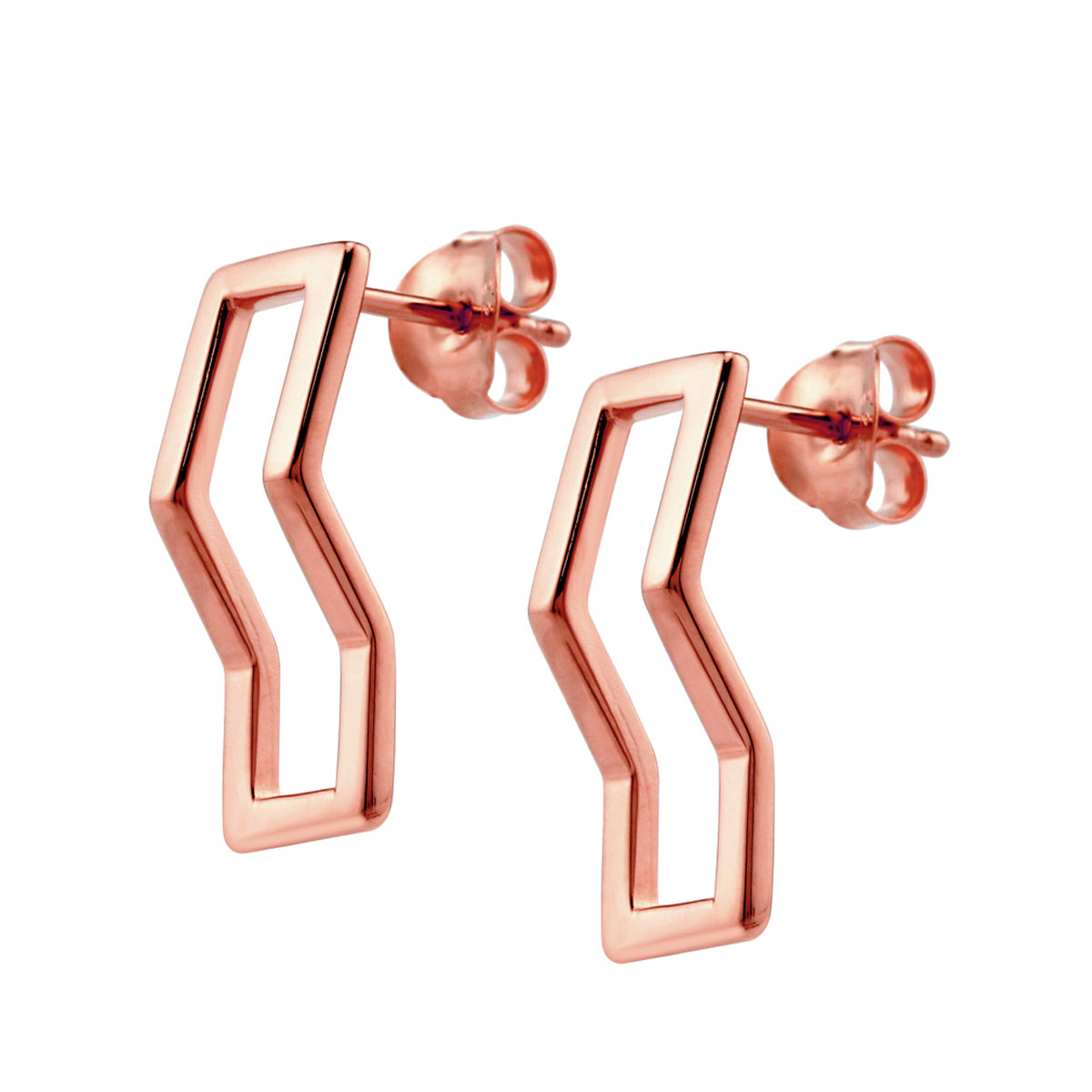 Rose Gold Plated 925 Sterling Silver Rectangle Shape Geometric Stud Post Earrings
