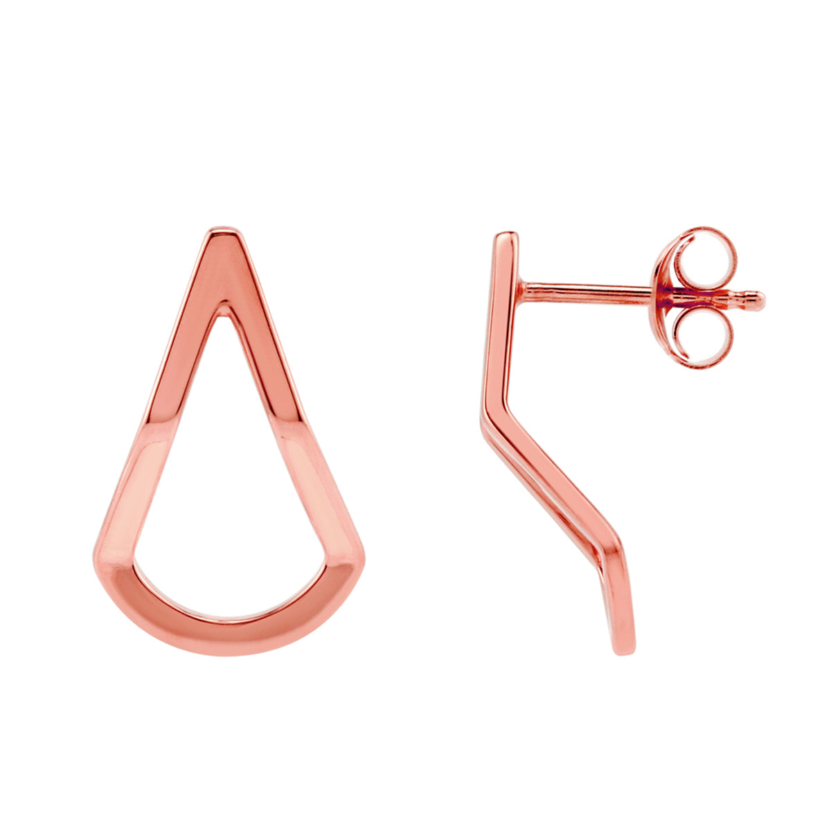 Rose Gold Plated 925 Sterling Silver Pear Drop Shape Geometric Stud Post Earrings