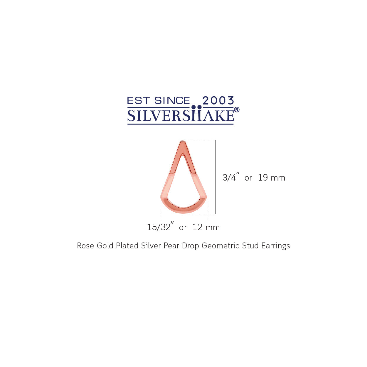 Rose Gold Plated 925 Sterling Silver Pear Drop Shape Geometric Stud Post Earrings