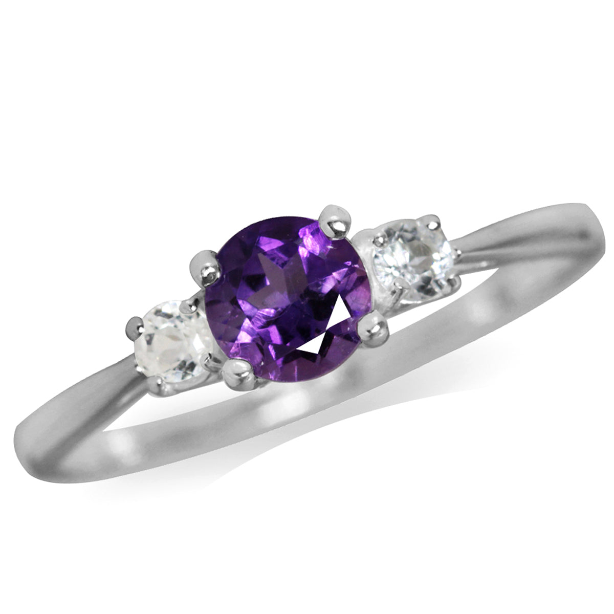 Petite Natural African Amethyst and White Topaz 925 Sterling Silver Ring - Silvershake-store