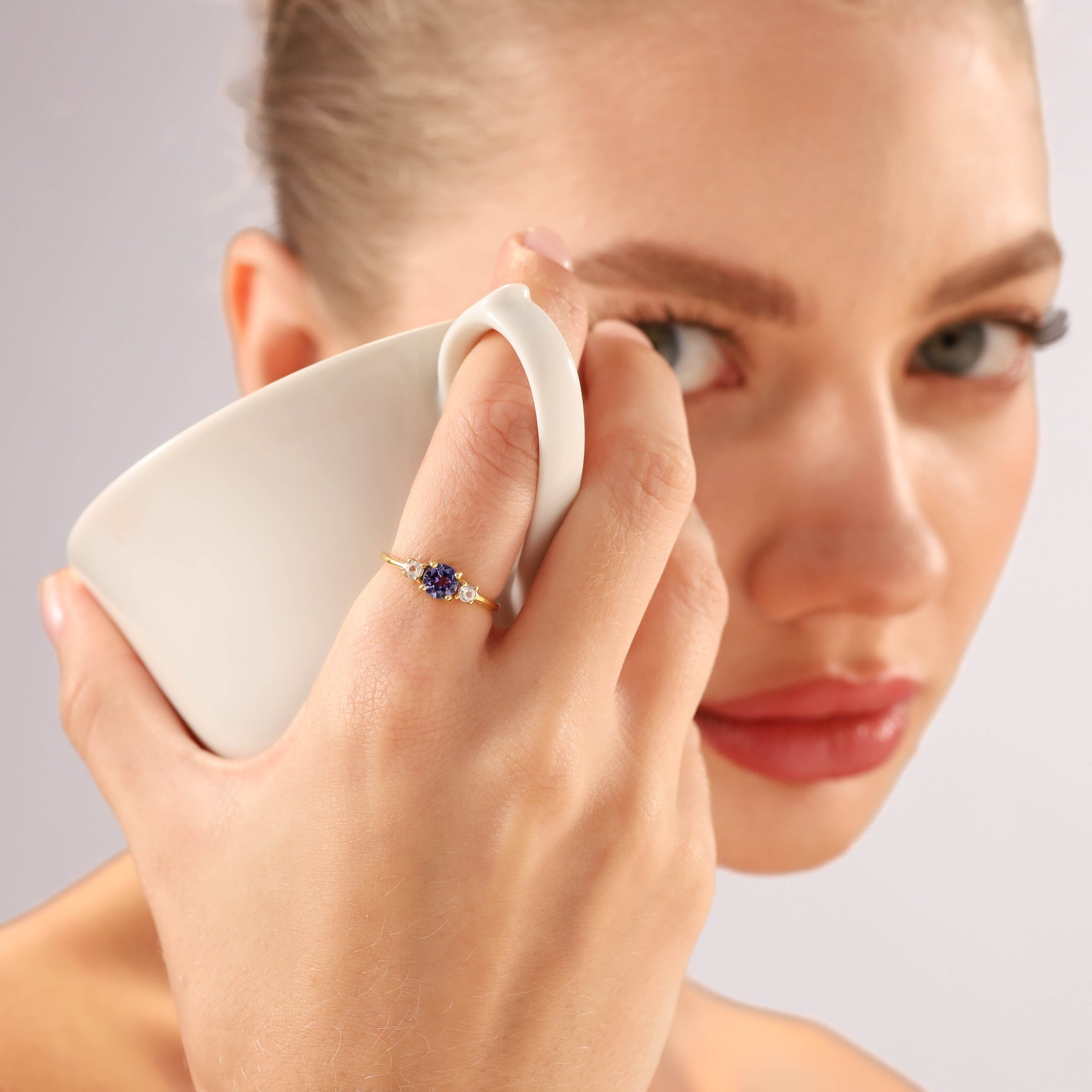 Petite Natural African Amethyst and White Topaz 925 Sterling Silver Ring - Silvershake-store