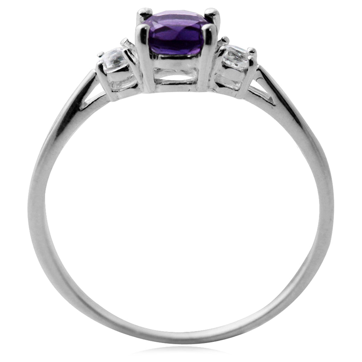 Petite Natural African Amethyst and White Topaz 925 Sterling Silver Ring - Silvershake-store