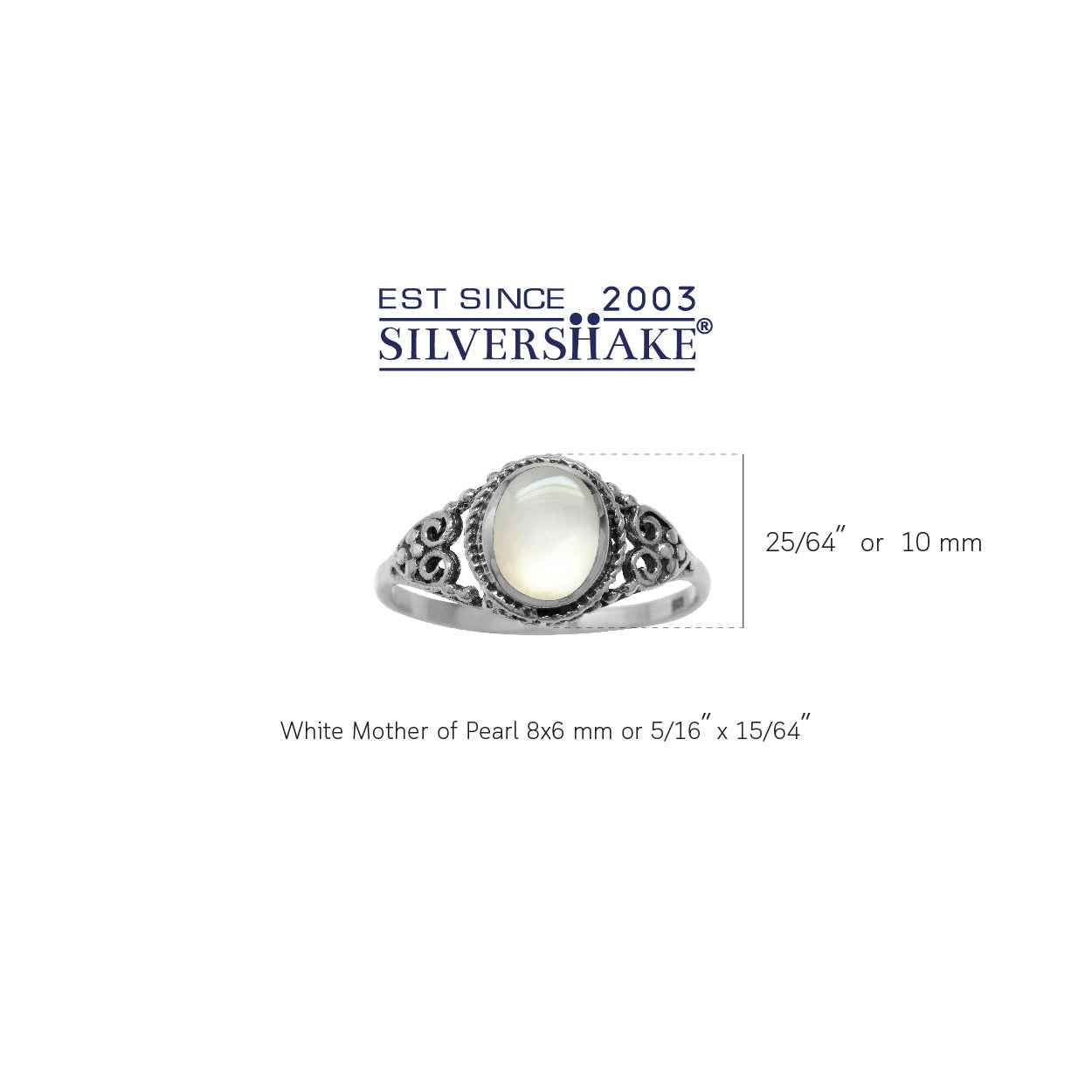 White Mother of Pearl Inlay 925 Sterling Silver Filigree Victorian Style Ring - Silvershake-store