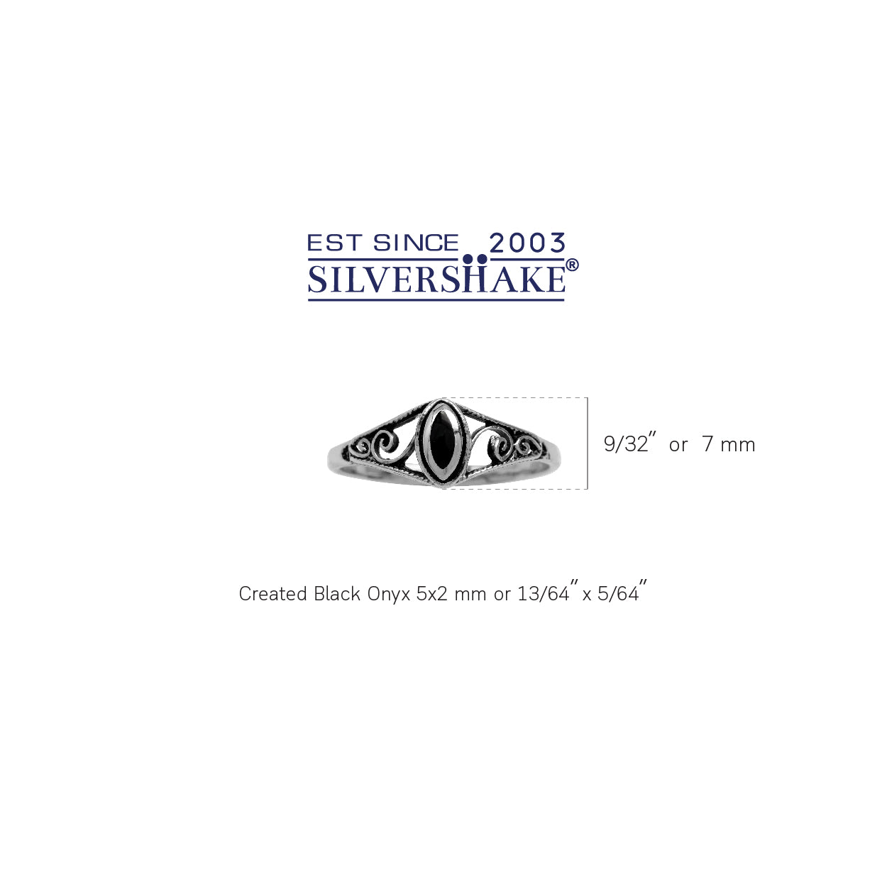 Petite Created Black Onyx Inlay 925 Sterling Silver Filigree Swirl and Spiral Style Ring - Silvershake-store