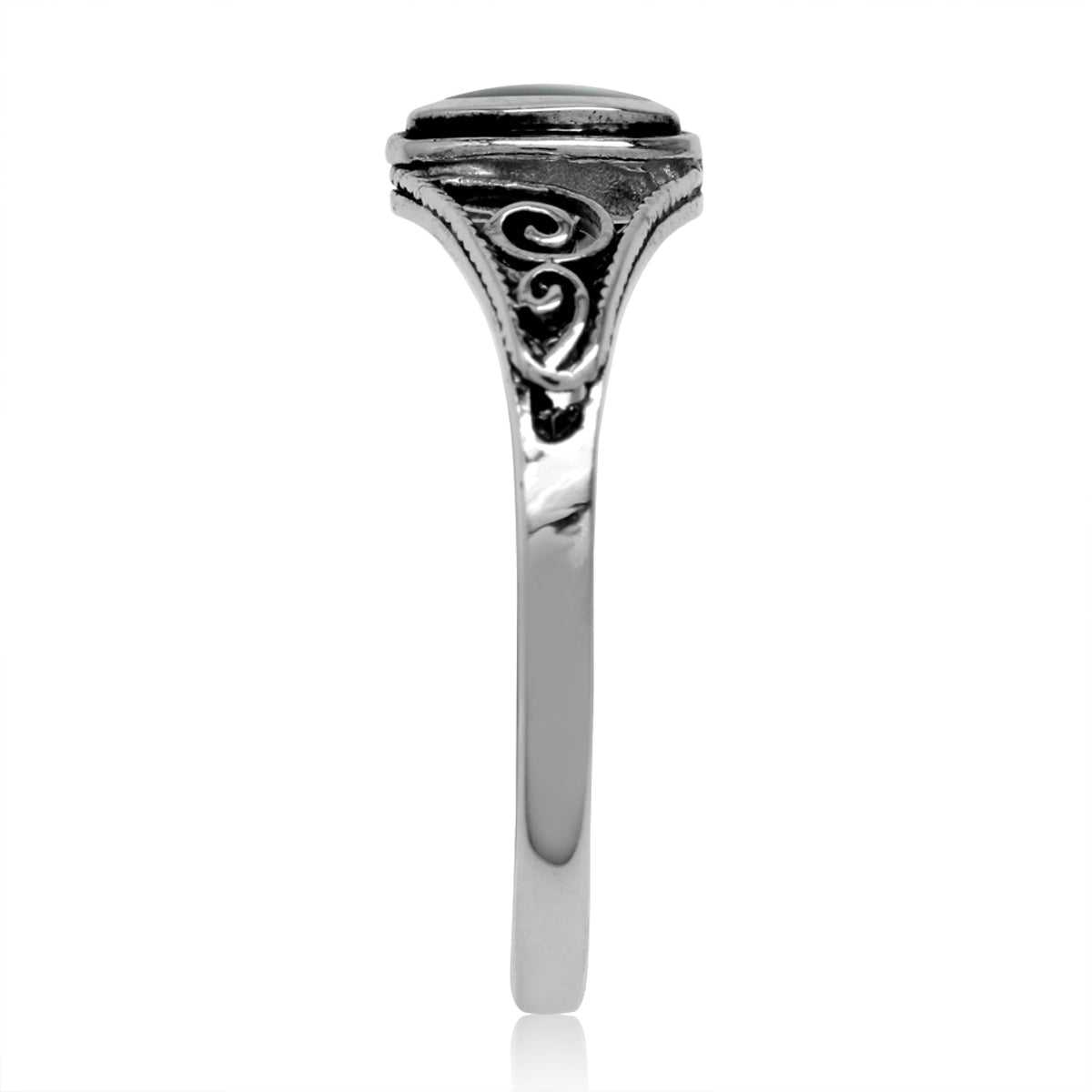 Petite Created Black Onyx Inlay 925 Sterling Silver Filigree Swirl and Spiral Style Ring - Silvershake-store