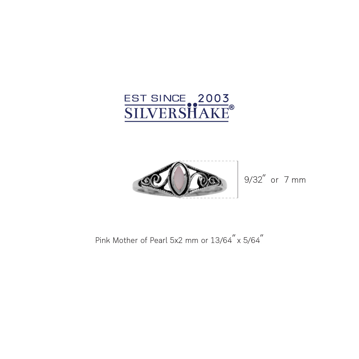 Petite Pink Mother of Pearl Inlay 925 Sterling Silver Filigree Swirl and Spiral Style Ring - Silvershake-store