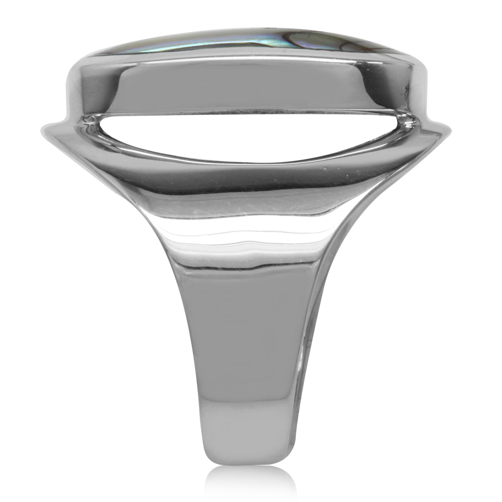 Abalone Paua Shell Inlay White Gold Plated 925 Sterling Silver Casual Armor Ring - Silvershake-store