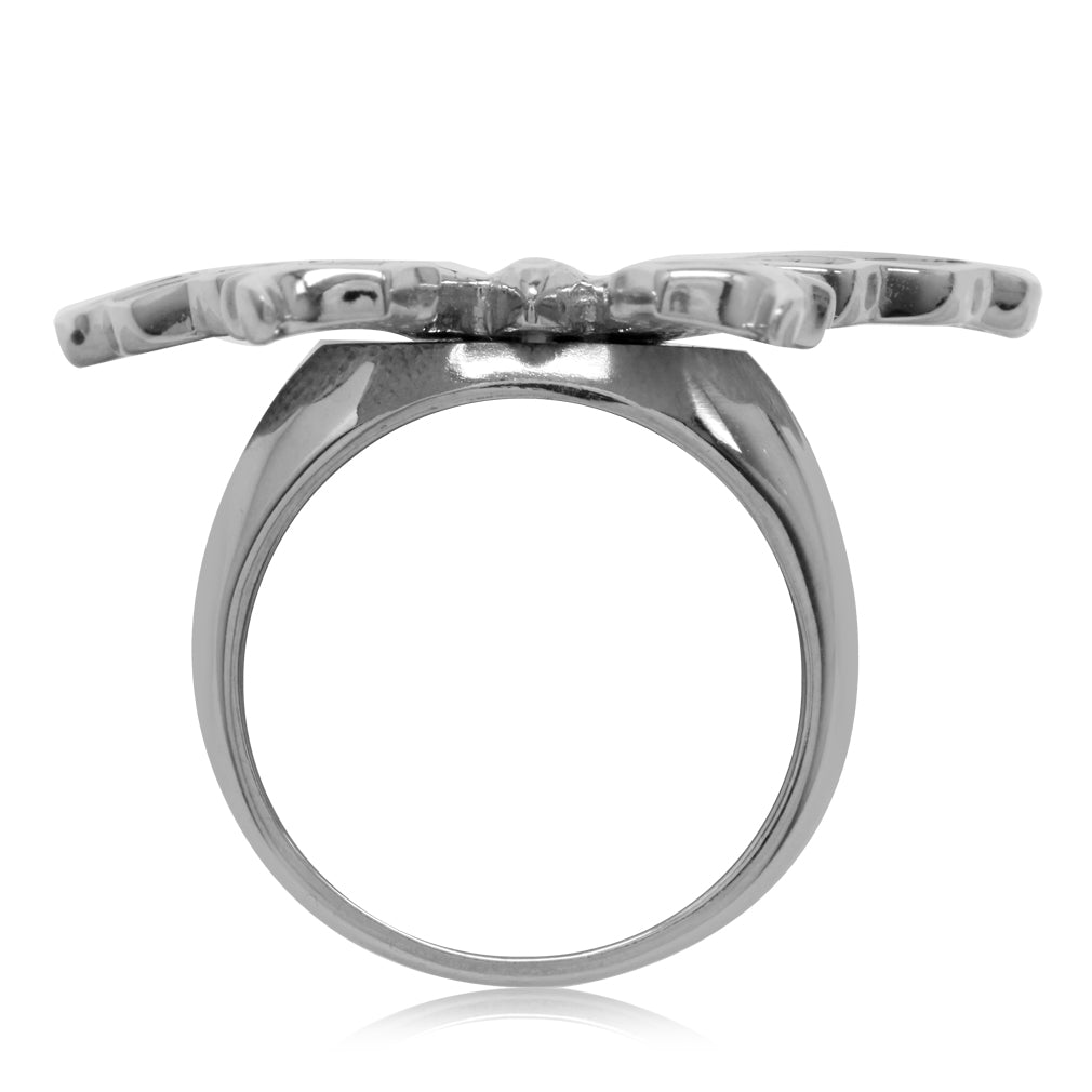 Big Abalone Paua Shell Inlay White Gold Plated 925 Sterling Silver Butterfly Ring - Silvershake-store