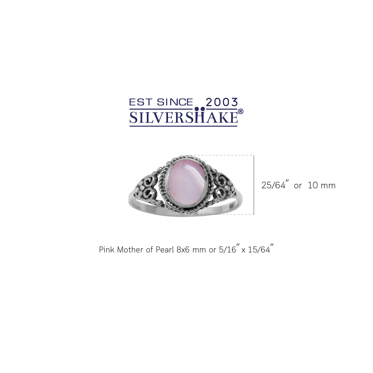 Pink Mother of Pearl Inlay 925 Sterling Silver Filigree Victorian Style Ring - Silvershake-store
