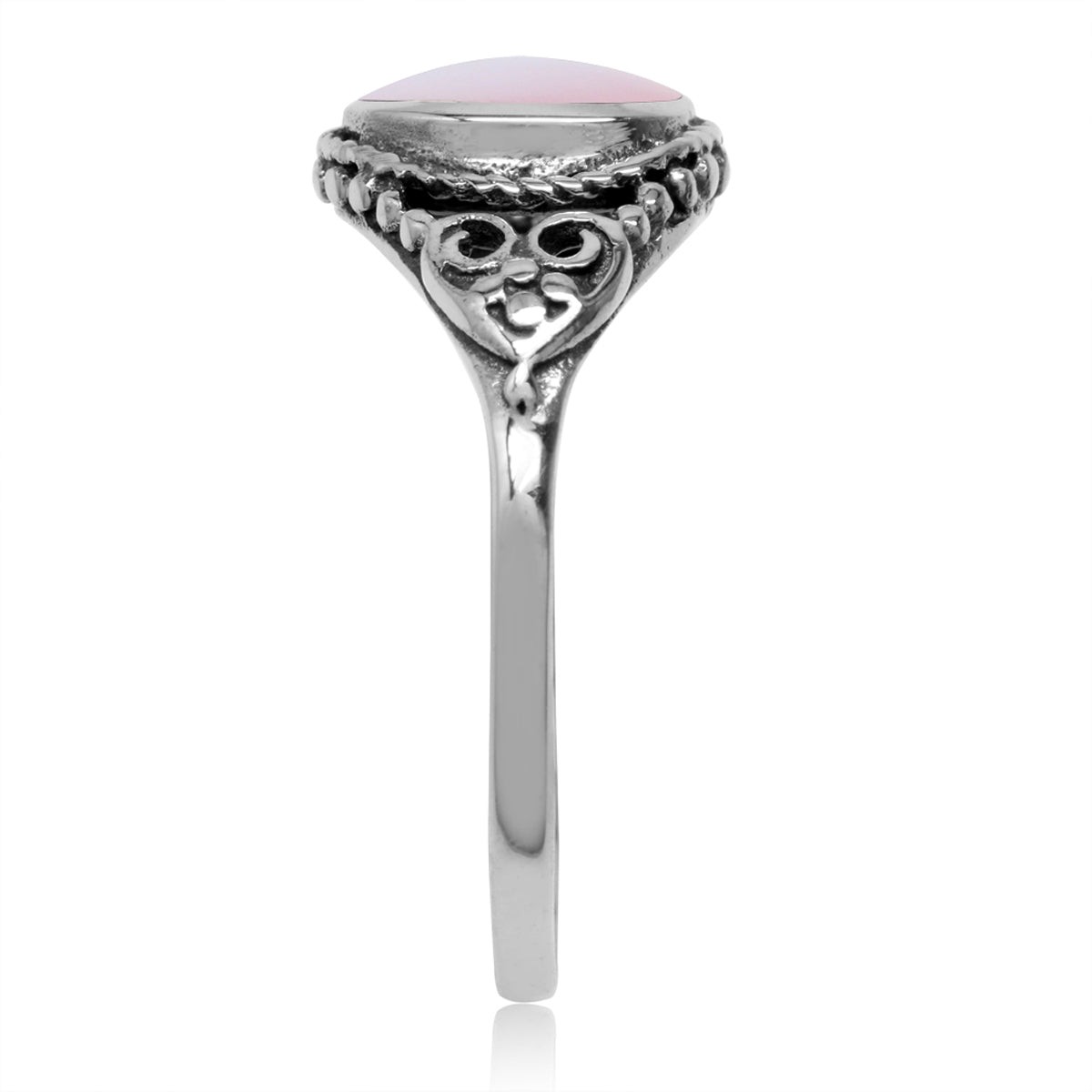 Pink Mother of Pearl Inlay 925 Sterling Silver Filigree Victorian Style Ring - Silvershake-store