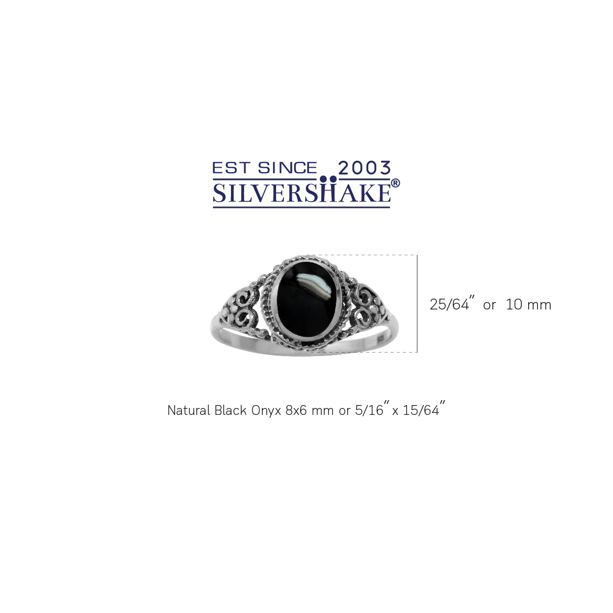 Created Black Onyx Inlay 925 Sterling Silver Filigree Victorian Style Ring - Silvershake-store