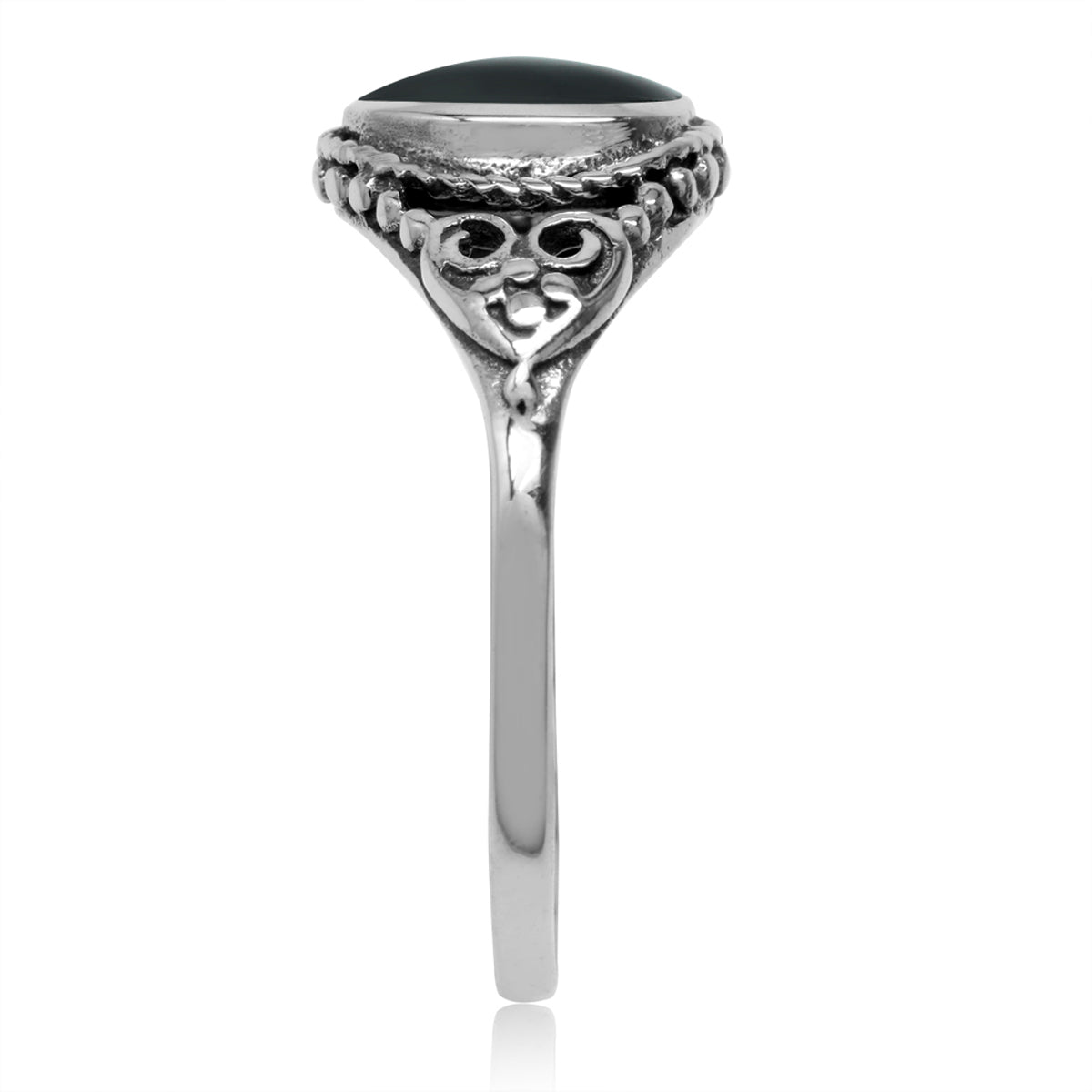 Created Black Onyx Inlay 925 Sterling Silver Filigree Victorian Style Ring - Silvershake-store