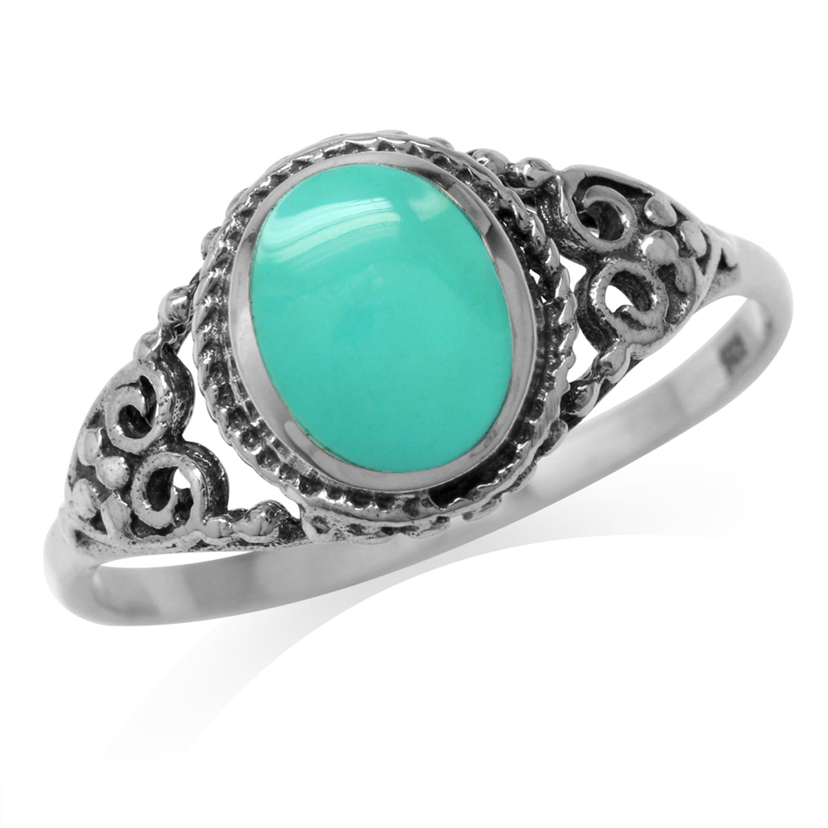 Created Green Turquoise Inlay 925 Sterling Silver Filigree Victorian Style Ring - Silvershake-store