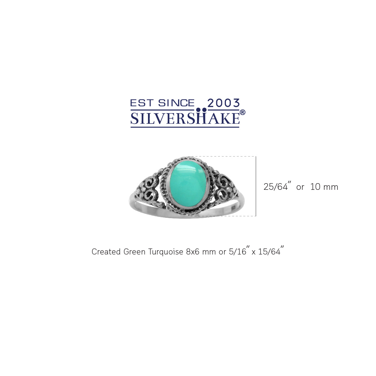 Created Green Turquoise Inlay 925 Sterling Silver Filigree Victorian Style Ring - Silvershake-store