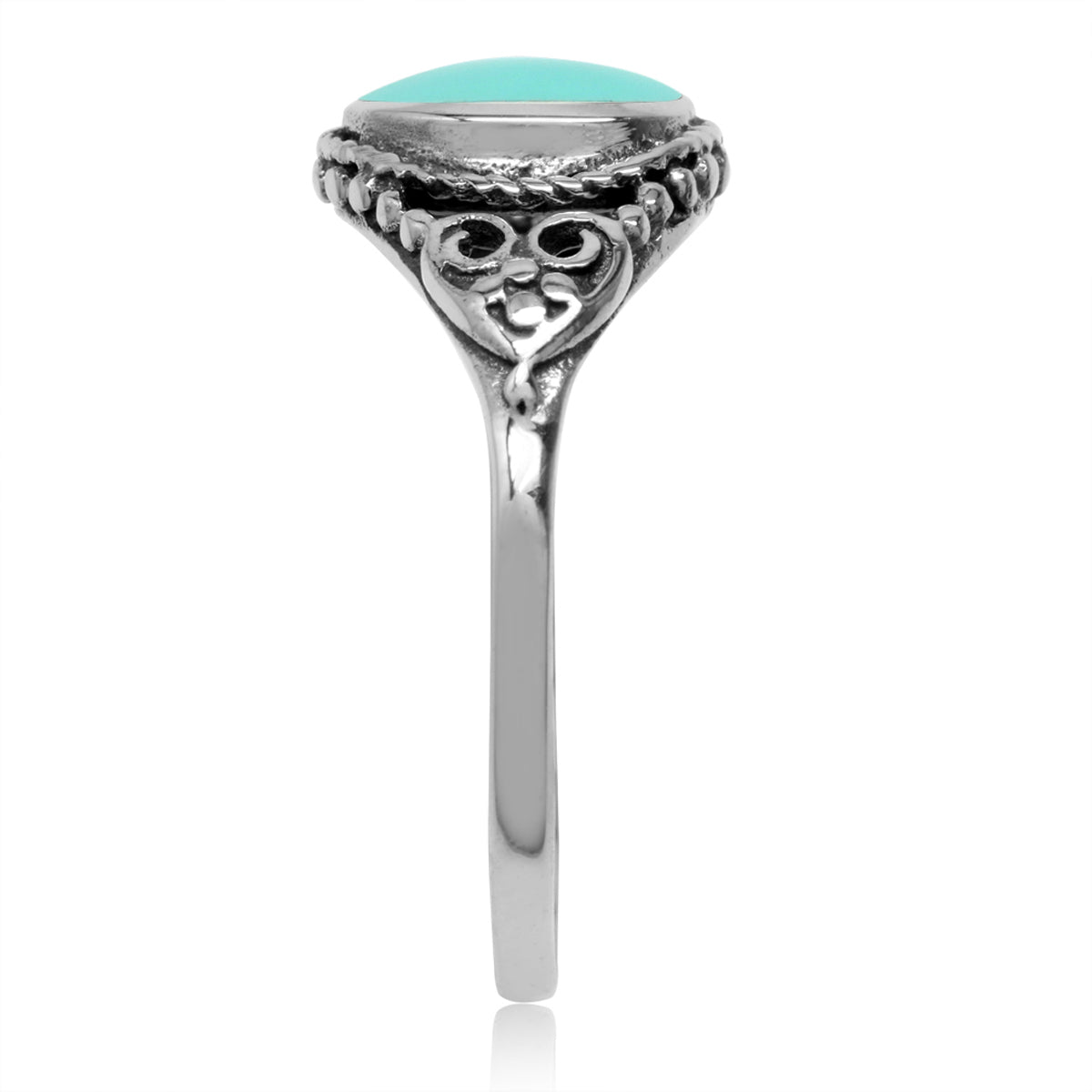 Created Green Turquoise Inlay 925 Sterling Silver Filigree Victorian Style Ring - Silvershake-store