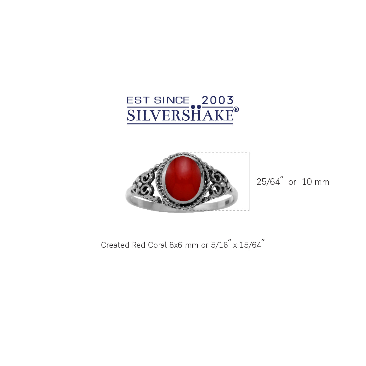 8X6mm Created Oval Shape Red Coral Inlay 925 Sterling Silver Filigree Victorian Style Ring Gemstone Jewelry - Silvershake-store