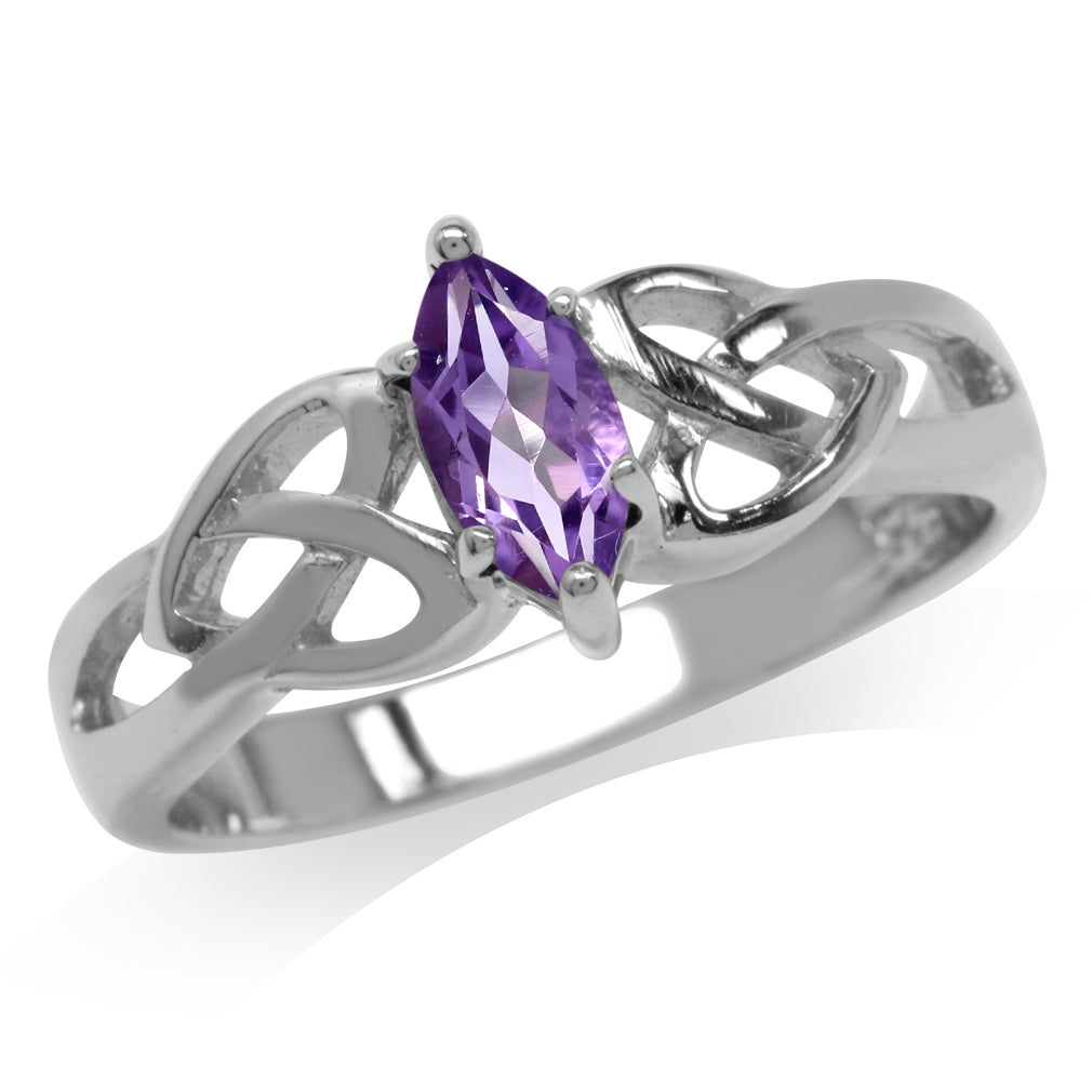 Natural Amethyst 925 Sterling Silver Celtic Knot Heart Ring - Silvershake-store