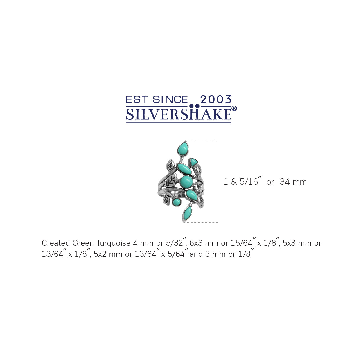 Created Green Turquoise 925 Sterling Silver Leaf Vintage Style Ring - Silvershake-store