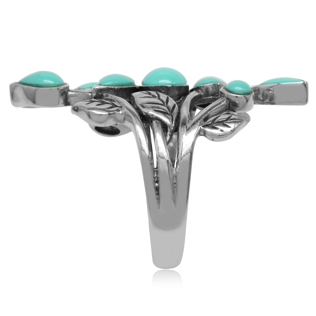Created Green Turquoise 925 Sterling Silver Leaf Vintage Style Ring - Silvershake-store