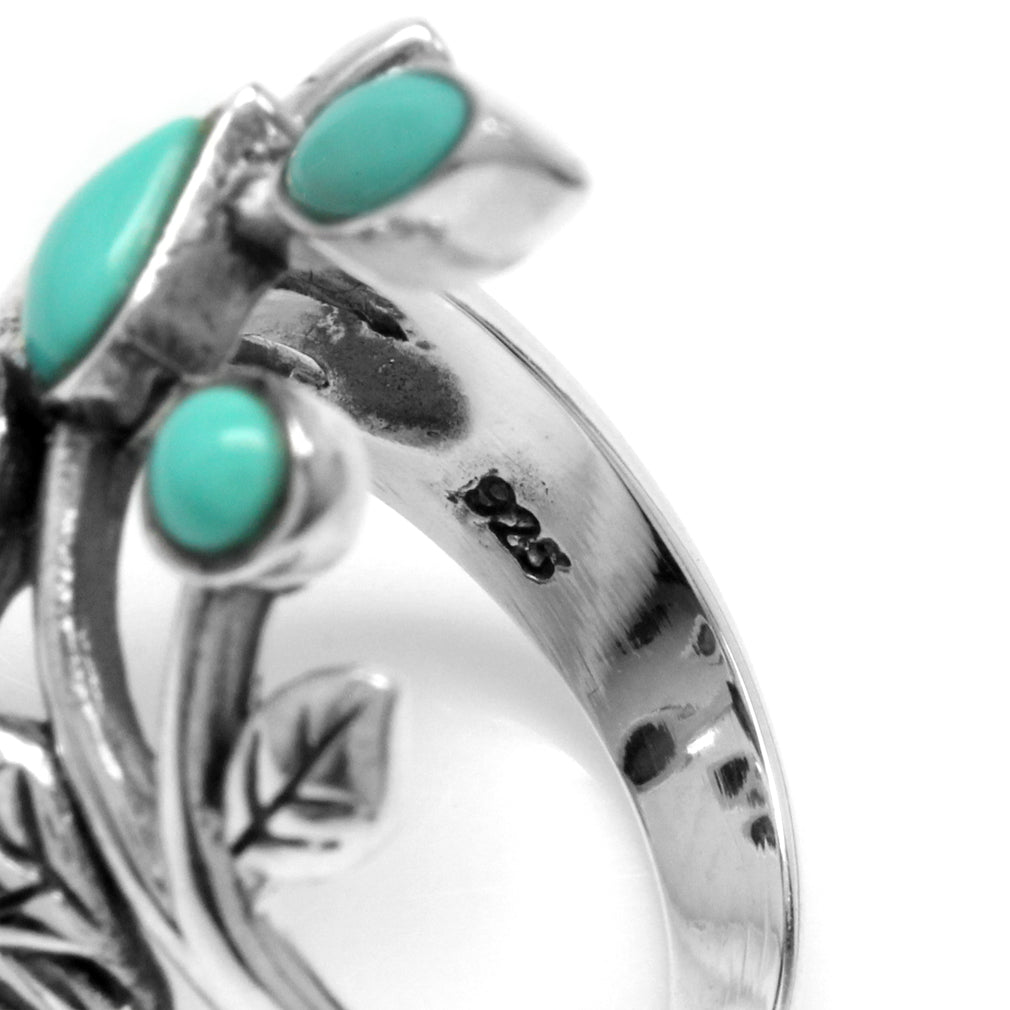 Created Green Turquoise 925 Sterling Silver Leaf Vintage Style Ring - Silvershake-store