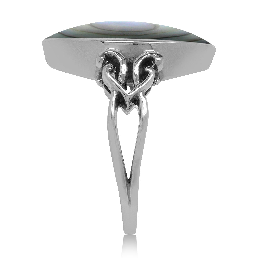 Oval Shape Abalone Paua Shell Inlay 925 Sterling Silver Victorian Style Heart Knot Ring - Silvershake-store