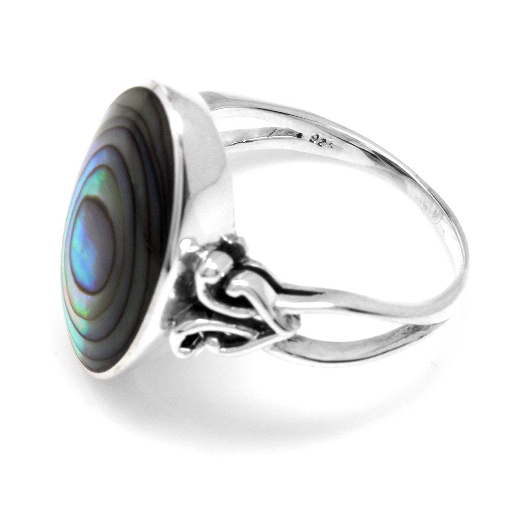 Oval Shape Abalone Paua Shell Inlay 925 Sterling Silver Victorian Style Heart Knot Ring - Silvershake-store